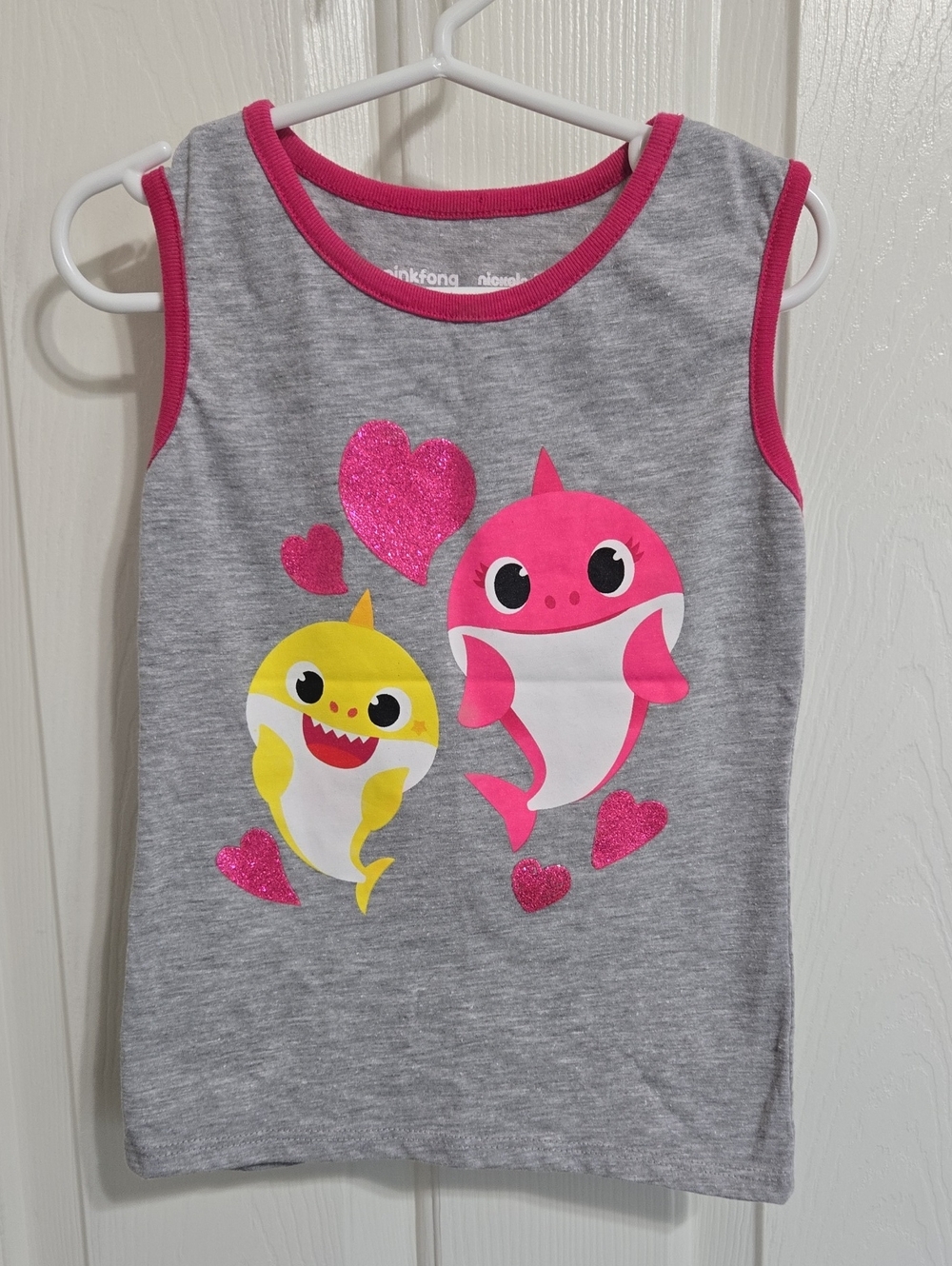 Baby shark grey and pink tank top